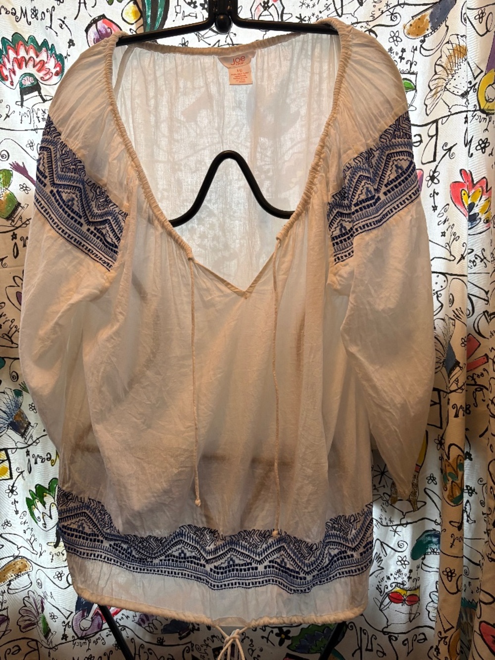 Joe Fresh 100% cotton embroidered peasant blouse